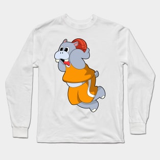 Hippo at Basketball Sports Long Sleeve T-Shirt